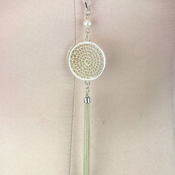 LC Lauren Conrad 32-35" Long Silver-Tone Dream Catcher Tassel Necklace Pearl